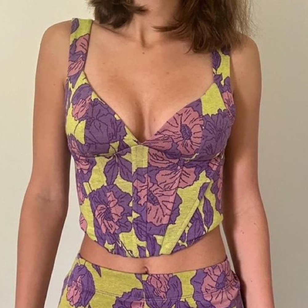 Zara Floral Jacquard Corset Top